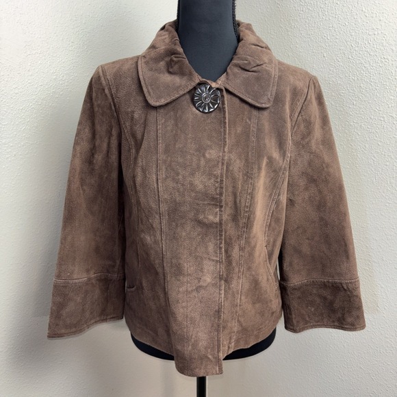 Live a Little Jackets & Blazers - Y2K Live A Little Leather Jacket Women's Small Brown Button Up Wide Sleeves